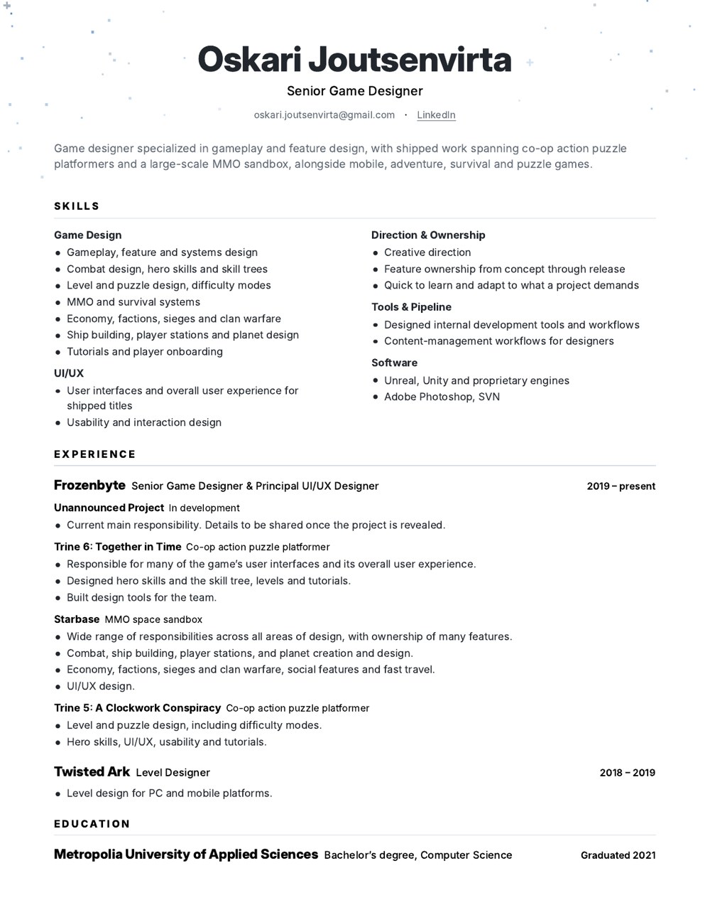 Preview of Oskari Joutsenvirta's resume